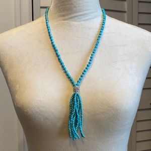 Crystal &Turquoise Tassel Lariat Necklace